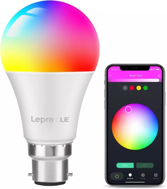 Lepro WIFI Smart Glühbirne A60 B22 dimmbar, 9 W, 806 lm, RGB + 2700K, Alexa, Google, kein Hub