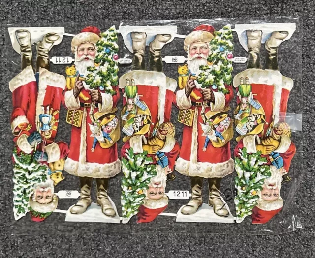 Vintage Die Cut Christmas Santa Old World German Scrap  Sheet PZB 1211