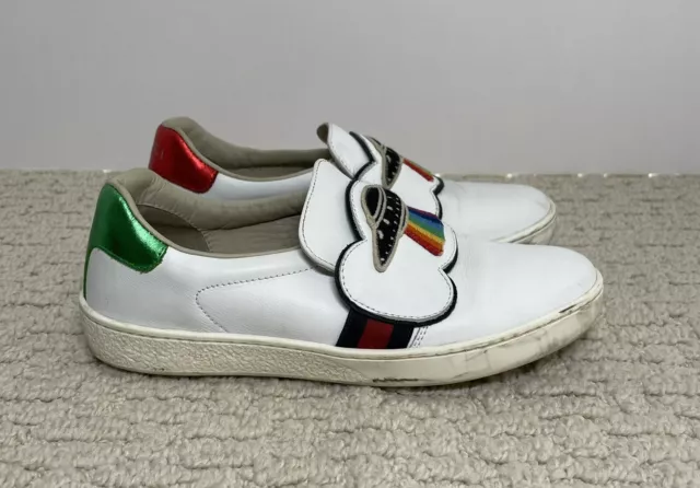 gucci kids designer shoes Rainbow UFO Slip on Leather Sneakers White Size32 US 1