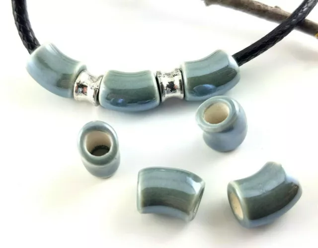 Keramik Porzellan Großlochperlen Röhre gebogen 12/14mm 5mm 10 Stück SERAJOSY