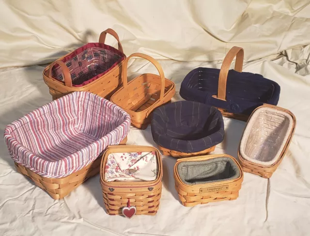 Lot of 8 Longaberger baskets Including Liners, Protectors and tie on 2000 - 2004