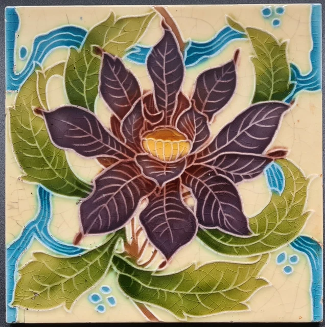 Art Nouveau Fireplace Majolica Tile Floral Design Minton AE7 Art Nouveau Fireplace Majolica Tile Floral Design Minton AE7