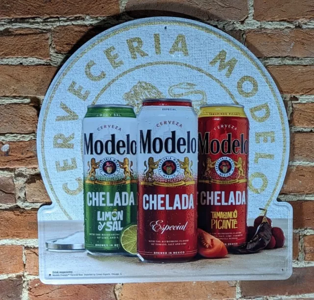 Modelo Chelada Limon Cerveza Tamarindo  Metal Beer Bar Tin Tacker Sign