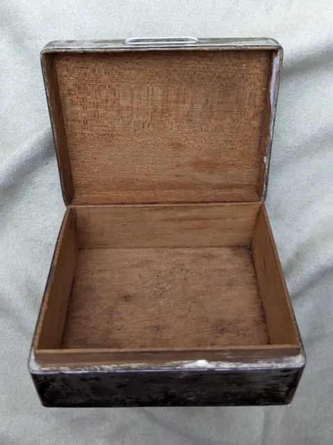 Birks Sterling Silver Box Art Deco Inside Wood and Outside Silver Leather Under