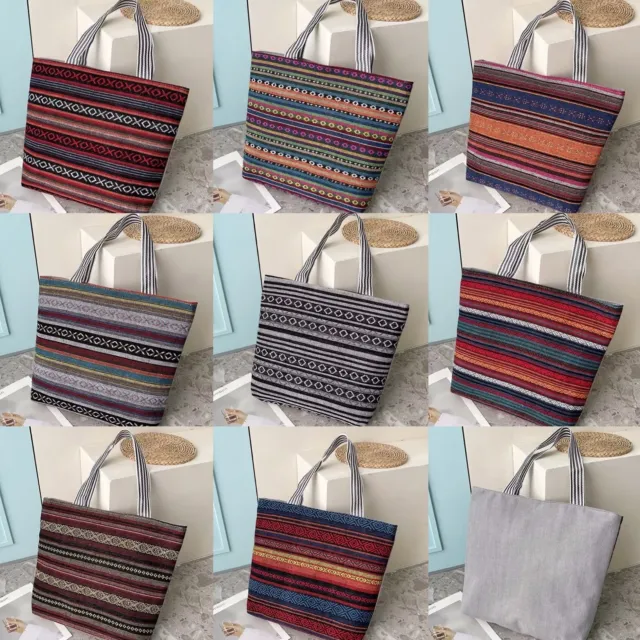 large Fabric beach bag tote shopping bag Stripe shoulder travel handbag Holiday