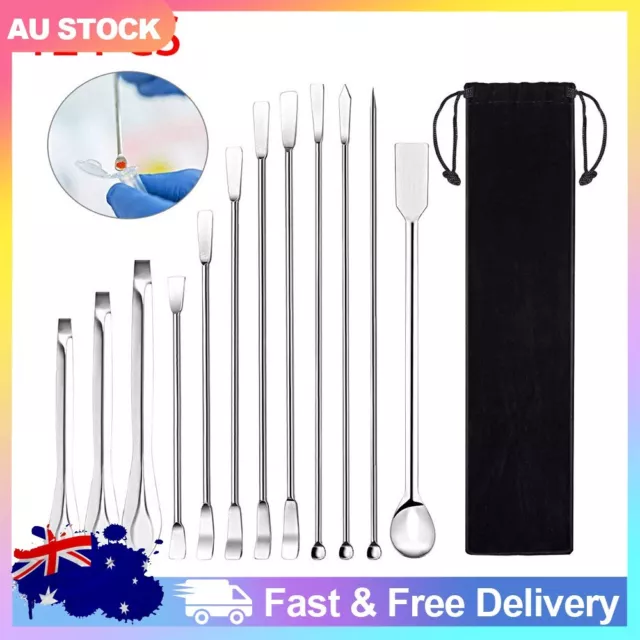 12*Lab Spatula Micro Scoop Mixing Set Stainless Steel Laboratory Sampling Spoons