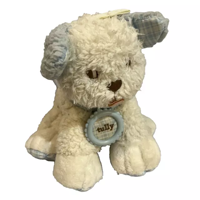 Amy Coe plush puppy rattle Tully by Learning curves lovey Dog Blue Baby Toy