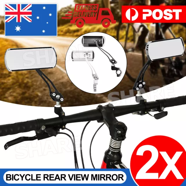 1 Pair Bicycle Bike Cycling Handlebar Rear View Rearview Mirrors Rectangular