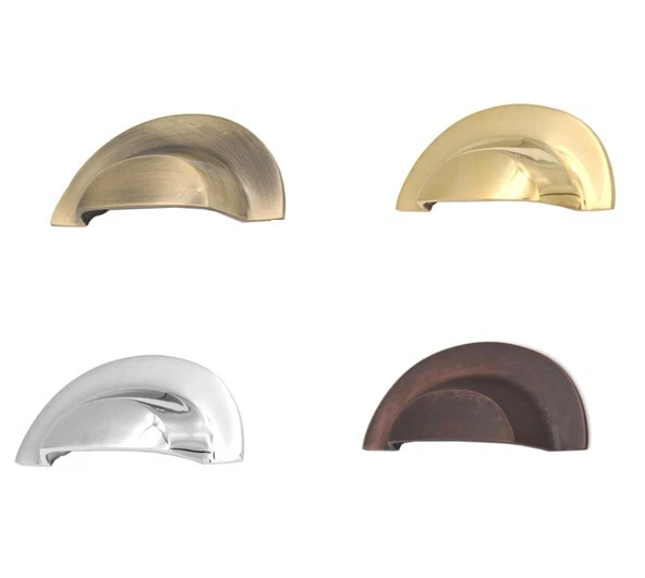Solid Brass Modern Slim Cup Shell Pull Handles For Kitchen Cabinet Door & Drawer