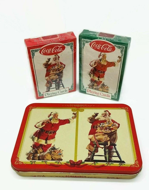 VINTAGE COCA-COLA NOSTALGIA Two Playing Cards 1994 Metal Tin Box