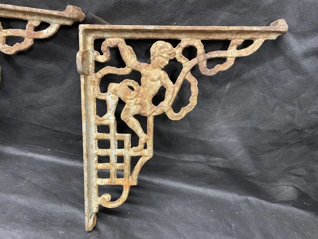 Pair of Antique Victorian Cast Metal Shelf / Cistern Brackets. 1 as found 2