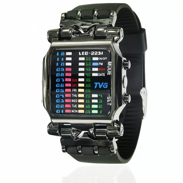 Men's LED Binary Digital  Wrist Watch Stainless Steel Date Fashion Casual Sport