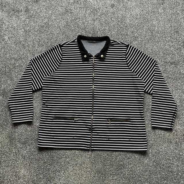 Vintage Ralph Lauren Jumper Womens 2XL Black White Striped Zip Cardigan Designer