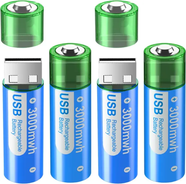 Batterie Ricaricabili USB AA 3000 Mwh - 4 Batteria 1.5V Agli Ioni Di Litio AA Ri