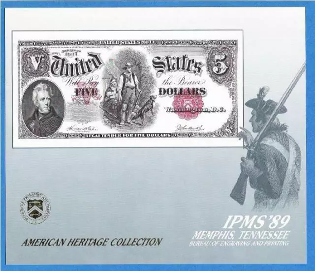 BEP souvenir card B 126 IPMS 1989 face 1907 $5 Woodchopper Legal Tender note