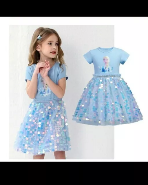 Bellissimo abito Elsa Frozen Disney bambina 2-8 anni tutu vestiti principessa