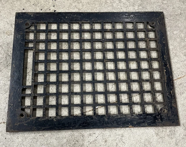 Antique Metal Floor Grate Vent Heat Register Louver Rectangle - 12x16" Overall