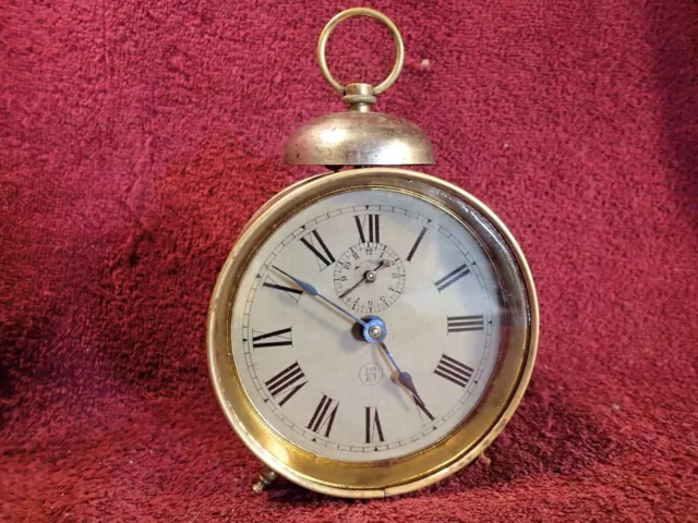 Very Early Vintage Antique Brass Case Hac Alarm Desk Clock Germany - Working