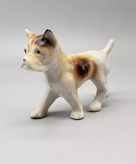 Vintage Porcelain Dog Bulldog White Brown Spots Pit Bull Boxer Figurine