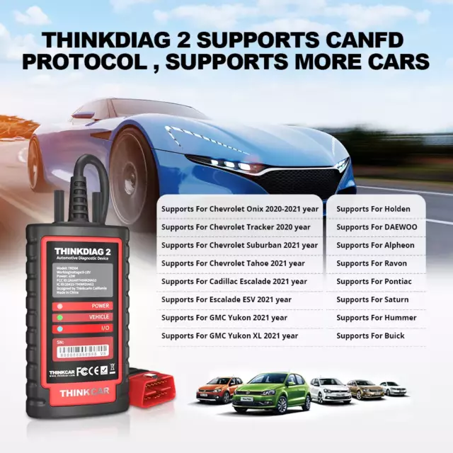 THINKCAR Thinkdiag 2 Support CAN FD OBD2 Scanner Free Full Software ECU Coding 2