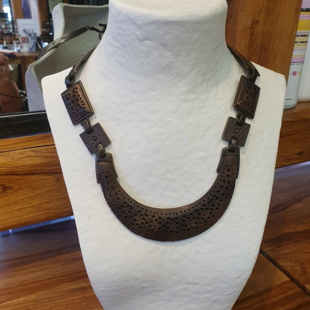 Collier Vintage XXL Corne Et Cuir - La Tribu Rigaux - Style Ethnique Années 80/90