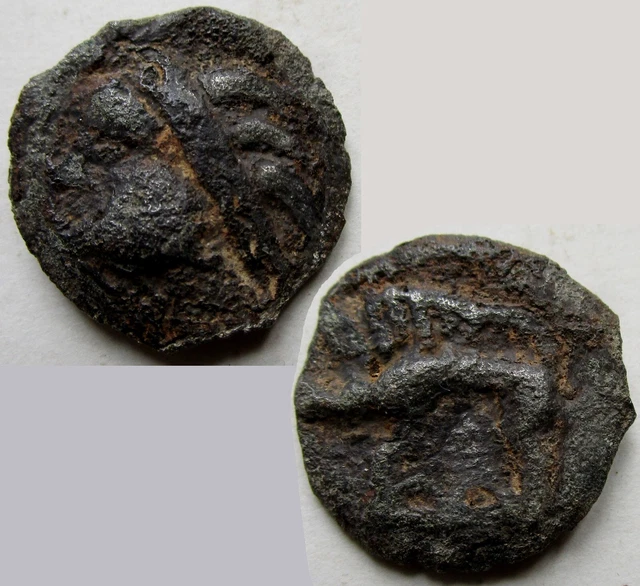 Monnaie gauloise, potin gaulois Leuques à la tête d'indien et au sanglier