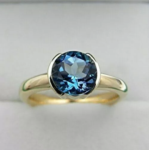 Oval Lab Created London Blue Topaz Diamond Women's Ring 14K Yellow Gold Plated