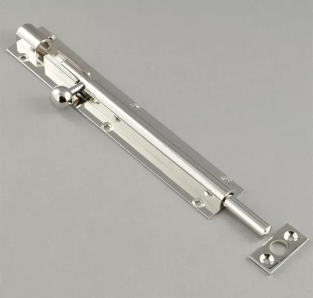 BARREL BOLT-150mm LONG THROW-POLISHED NICKEL-SOLID BRASS-FRENCH DOOR-lock-panic