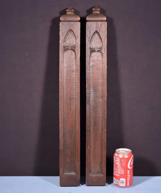 *Pair of Antique Gothic Carved Architectural Trim Panels in Solid Oak Wood