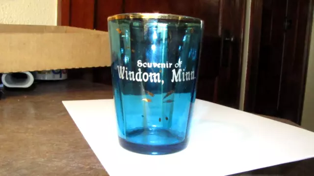 Vintage Advertising Teal Blue Tumbler Glass Souvenir of Windom Minnesota