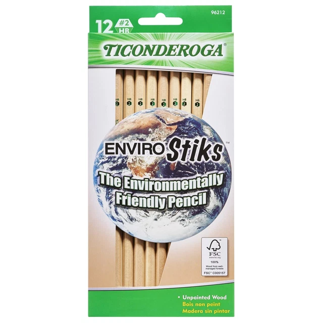 TICONDEROGA Envirostik Natural Wood Pencils, Wood-Cased #2 HB Soft, Natural, ...