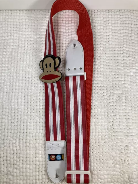 Paul Fank Julius The Monkey Guitar Strap Red and White  Stripe Vinyl, Polyester