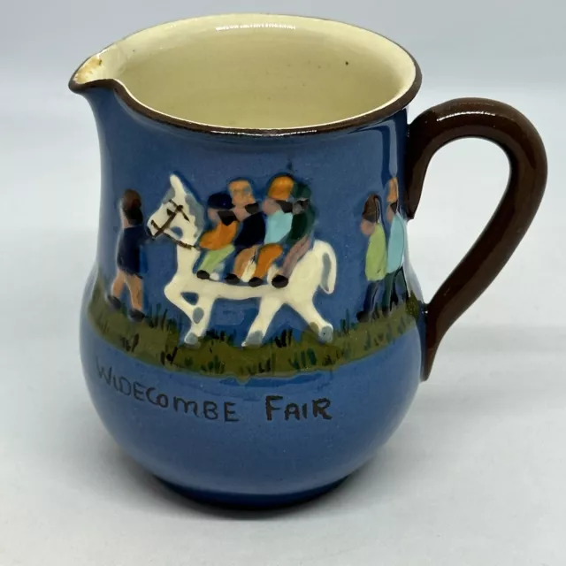 Royal Watcombe Pottery Jug  Blue Mottoware Widecombe Fair 9.5cm