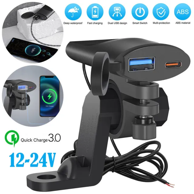 12V Dual USB Port Motorrad Lenker Ladegerät Steckdose Power Adapter Wasserdicht