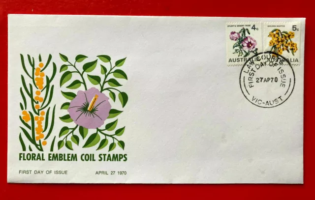 1970 Australia Floral Emblem COIL Stamps Mint FDC First Day Issue