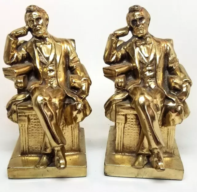 Pair of Vintage Abraham Lincoln Sitting Bookends PONDERING Bronze Cast President