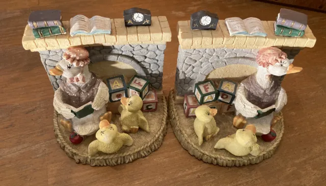 Mother Goose Story Time Bookends Nursery Rhyme Heavyweight Resin Vintage EUC EVC