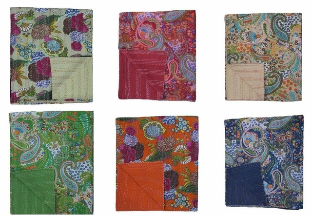 Edredón Kantha hecho a mano indio edredón reversible manta doble