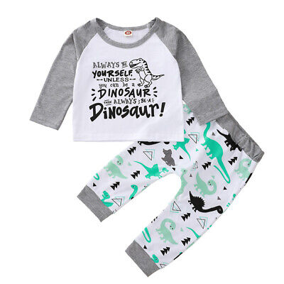 Toddler Newborn Baby Boy Dinosaur Tops Pants Camo Outfits Set Clothes Tracksuit
