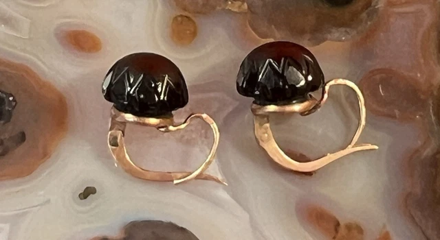 Boucles D'oreilles Anciennes Plaqué Or - Dormeuses Années 1930/40 Avec Pierre Bleue
