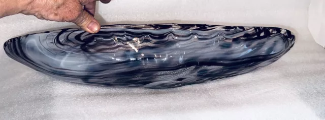 Italian Mid-Century Murano Large Freeform Black Gray Sandy Grainy 19” Bowl