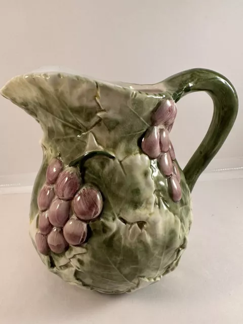 San Marco Nove Handpainted Pitcher Purple Grapes Green Leaves Embossed Italy