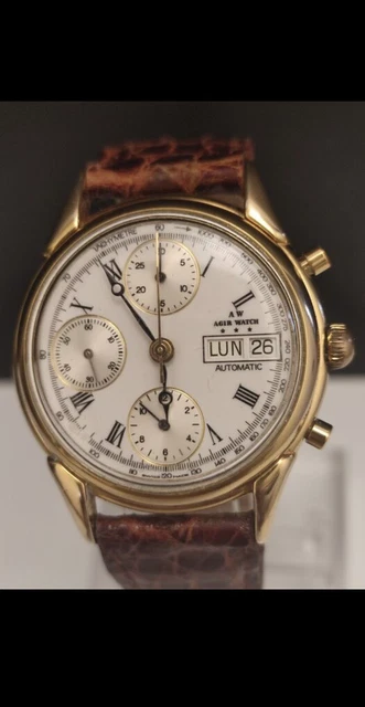 AGIR WATCH CHRONOGRAPH Eta 7750 Homme 1980 1989 Automatique Plaque Or EUR 900 00 PicClick FR