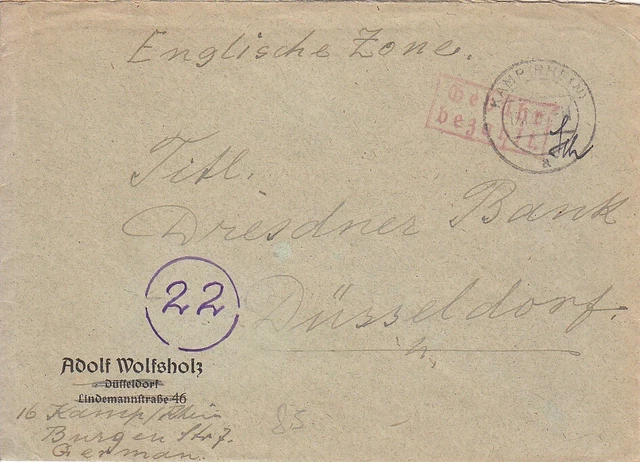 F.Zone - KAMP  (RHEIN) - Gebühr bezahlt - Brief - 1945