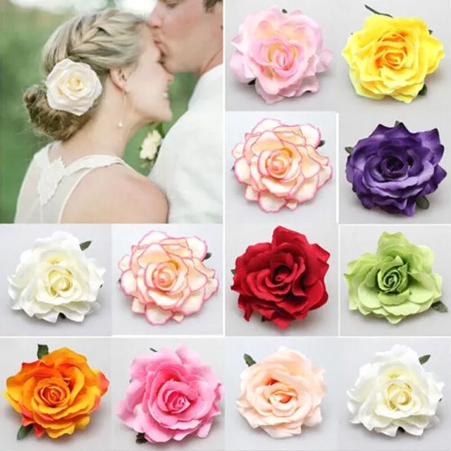 Womens Flower Hair Clip Bridal Rose Hairpins Bridesmaid Brooch Jewelry Headwear