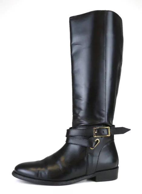 Burberry Adelaide Bridal Leather Riding Boots Black Women Sz 38 EUR 5029 *