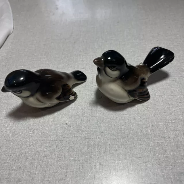 Vintage Porcelain Bird Figurines Made In Austria Pair Of English Sparrows GL1