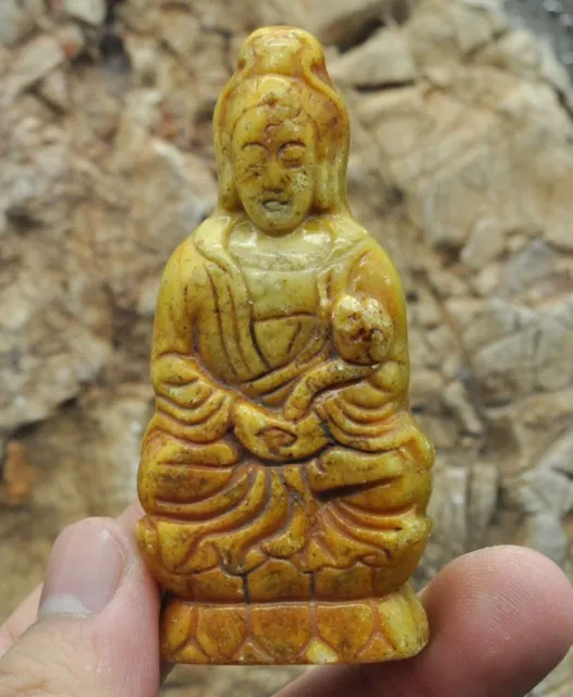 Chinese old natural jade hand-carved statue Pendants~Guanyin
