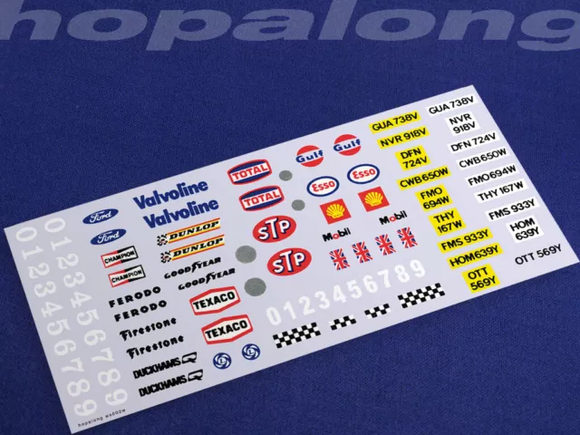 Scalextric/Slot Car 1/32 Scale Waterslide Decals (with white print). ws002w