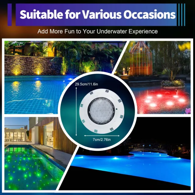 AC 12V 45W RGB Swimming LED Pool Light Underwater IP68 Waterproof Lamp W/ Remote